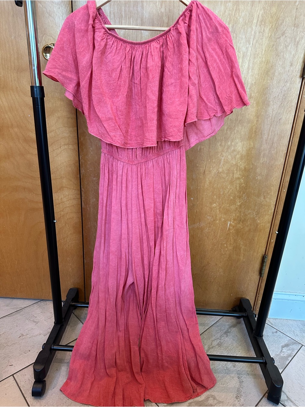 Pink Off-Shoulder Wide Leg Jumpsuit